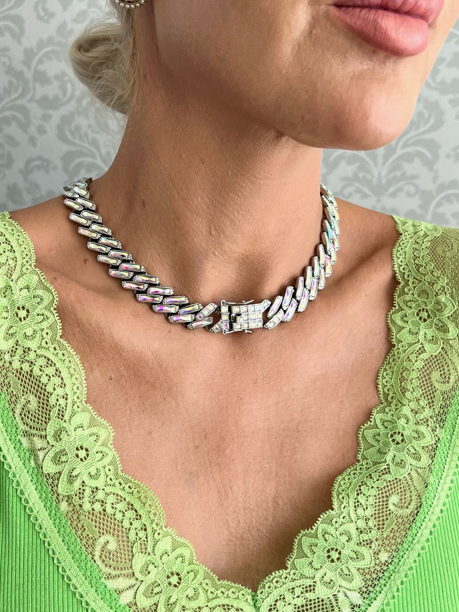 Manon - Sølv kæde med iriserende similisten